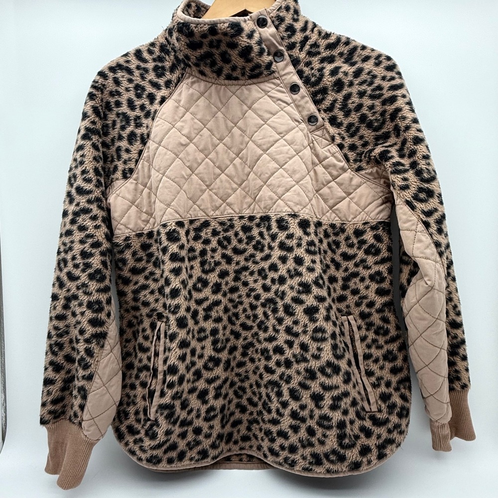Abercrombie & Fitch Women's M Leopard Sherpa Quilted Snap Pullover Y2K